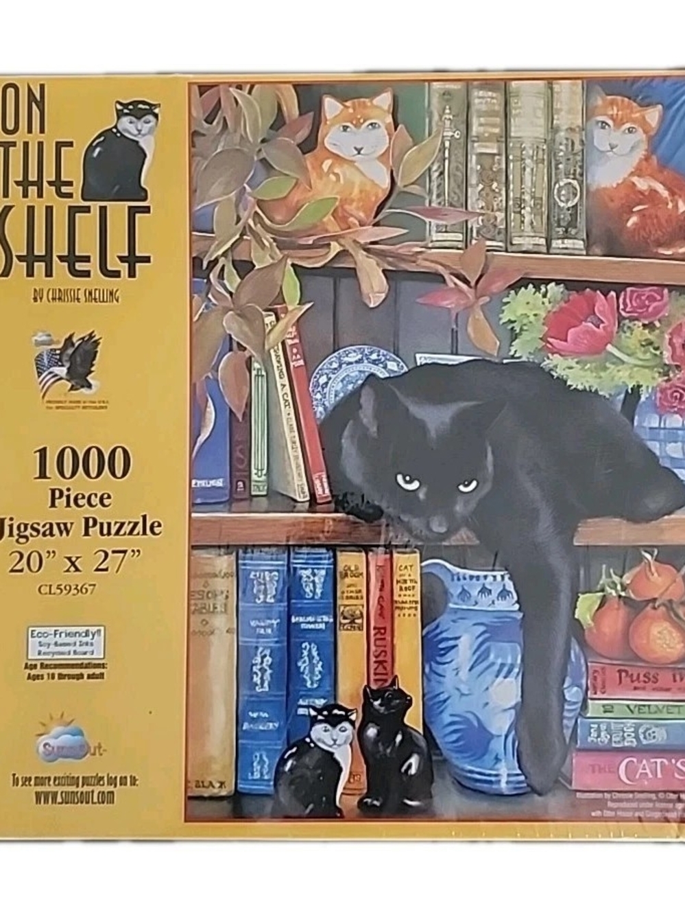 SunsOut ON THE SHELF Cat Jigsaw Puzzle by Chrissie Snelling 1000 Pieces NEW